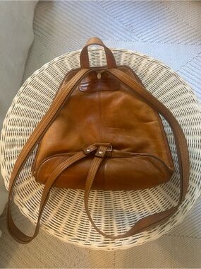 Vintage La Diva Leather Convertible Backpack Purse – Camel Tan Y2K